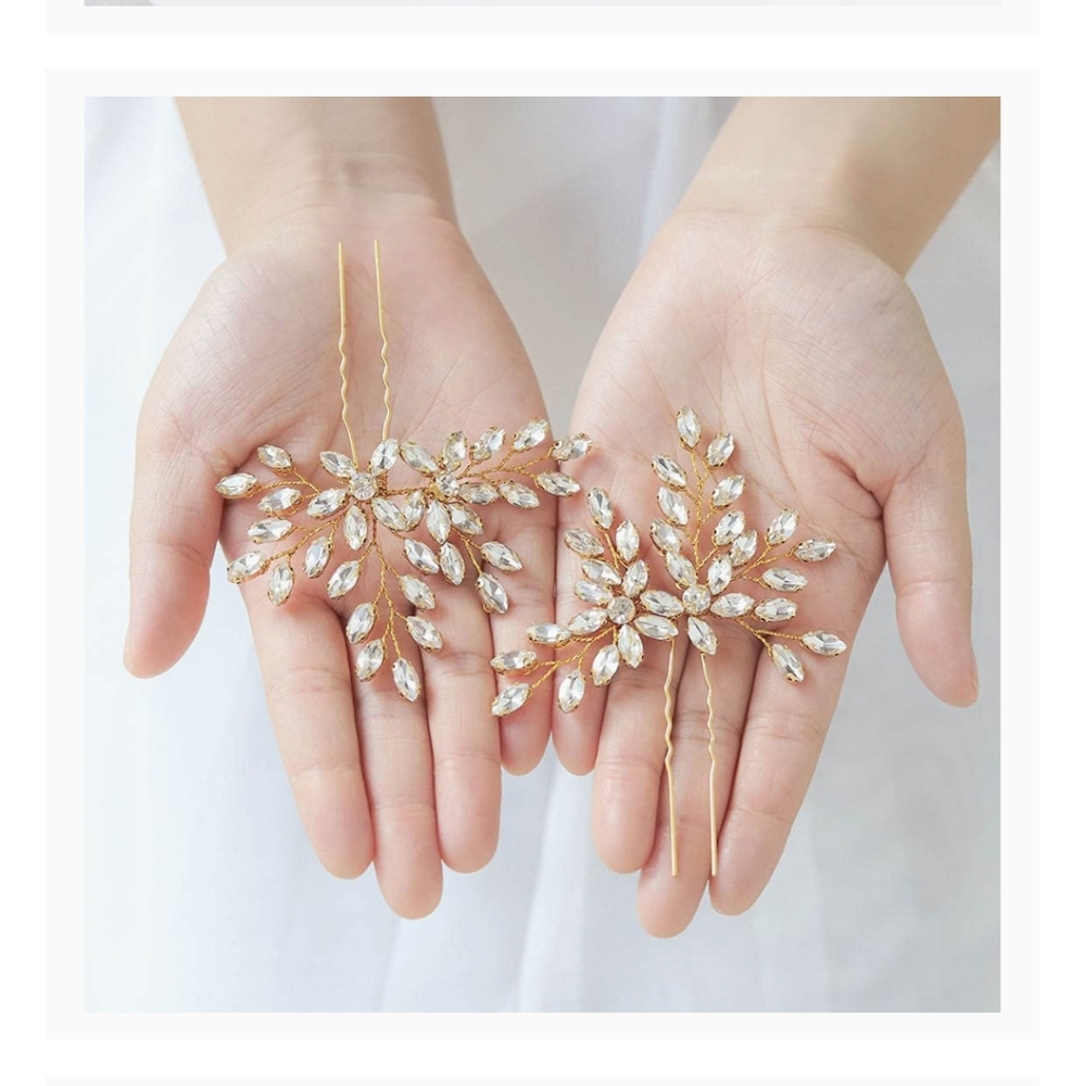 Gold Rhinestone headpiece pins - Picture 7 of 9